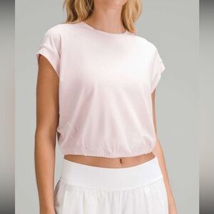 Lululemon Wide Sleeve Gathered Hem t shirt in flush pink